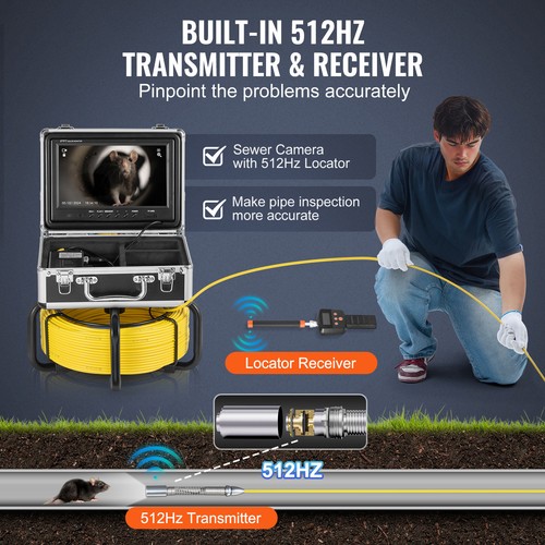 9" Sewer Camera 165ft/50m Self-Leveling Drain Duct Camera with 512Hz Locator - Picture 2 of 12