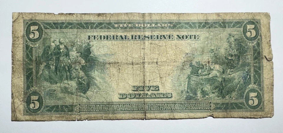 Billete de 5 dólares de la Reserva Federal de 1914, Kanas City, Missouri Foto 2 de 3