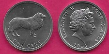 Cook Islands 1 Cent 2003 Unc 1 Yr Type Collie Dog Right,Animal Series,Denomin A