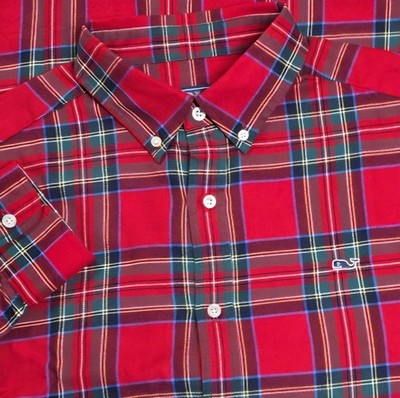 Vineyard Vines Whale Shirt Mens M Red Plaid Classic Fit Button Up Long Sleeve