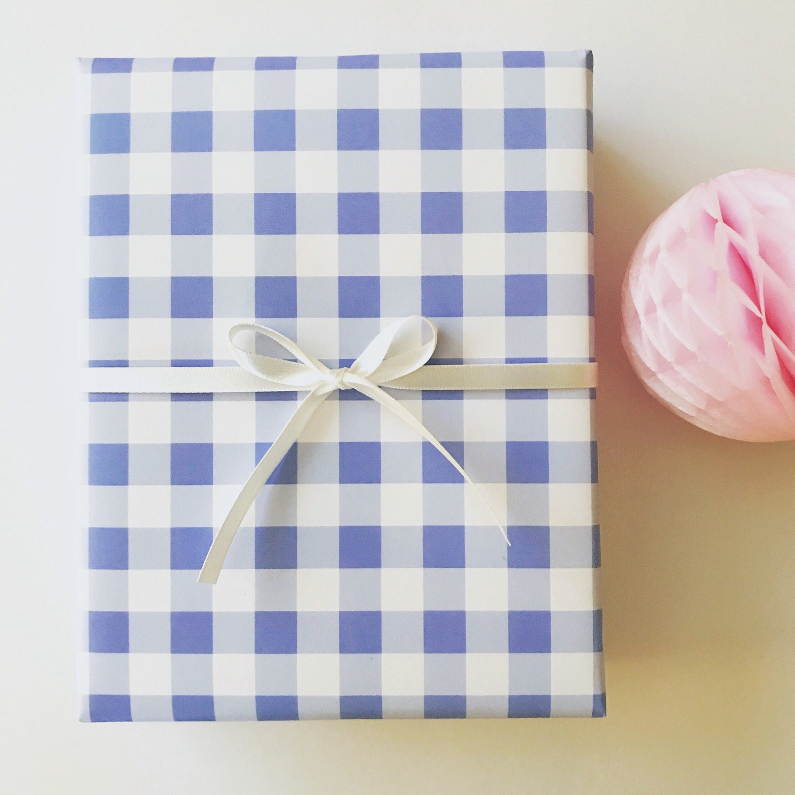 : Blue Gingham Gift Wrap, Birthday, Holiday, Christmas