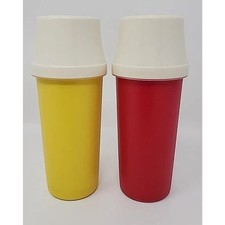 Vintage Tupperware Mustard and Ketchup Dispensers Camping or Picnic 1329-10 U146