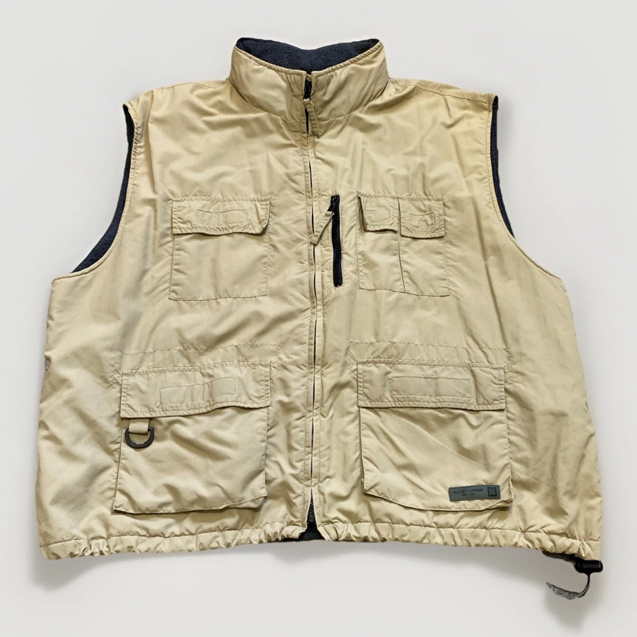 Old Navy Vtg Utility Vest 2XL Full Zip Tan Fleece Lined Outdoor Safari Fishing