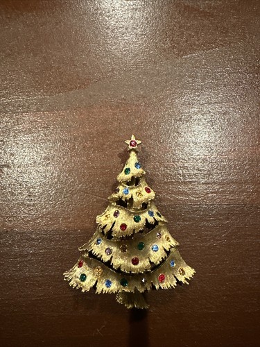 VTG JJ Xmas Tree Multicolor Rhinestone Signed - Picture 2 of 4
