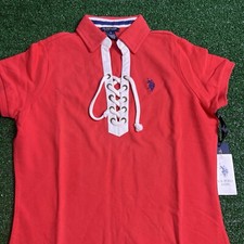 US Polo Assn Women Collared Lace Up Pony Logo Shirt Dress Red Size Medium NWT