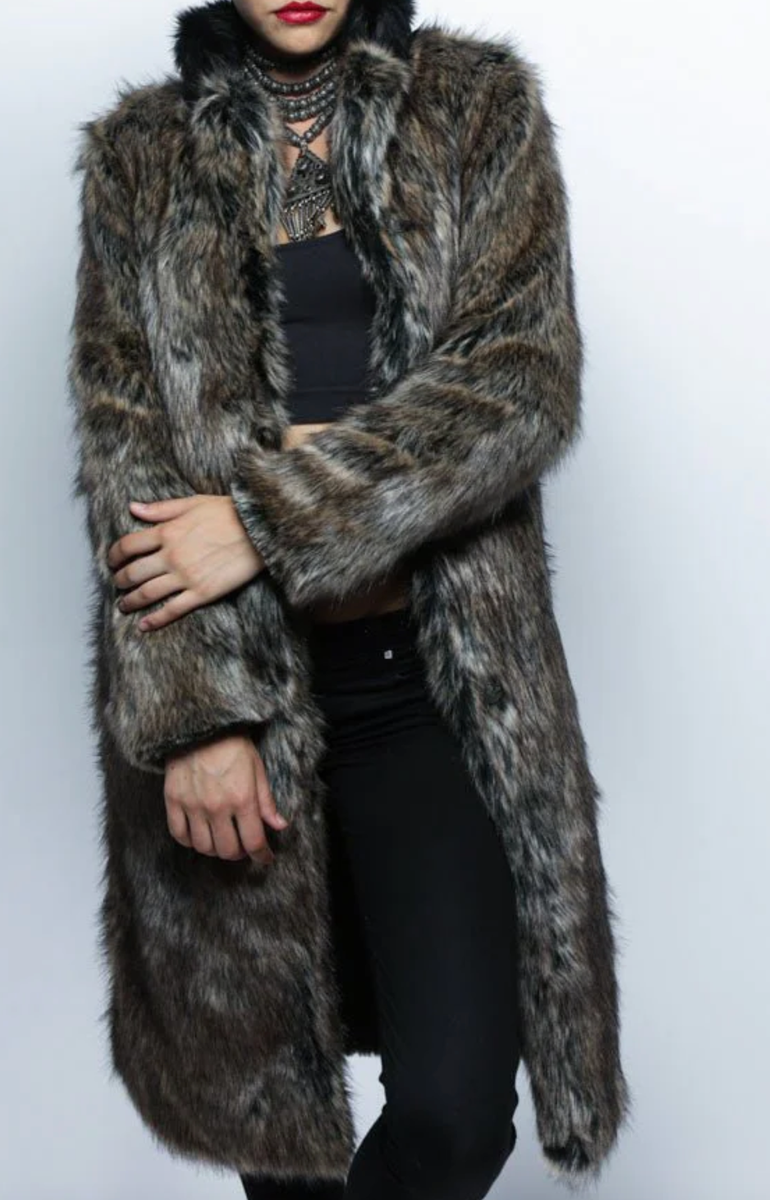 SpiritHoods Dire Wolf Faux Fur Calf Length Coat Size XXS