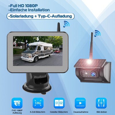 1080P Solar Kabellos Rückfahrkamera Mit 5 Zoll Farb Monitor Einparkhilfe LKW RV