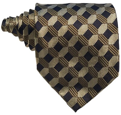 Altea Milano Geometric 100% SILK Men's Designer Navy Olive Cream Tie 57'' x 3.75''