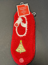 NEW Women's Fuzzy Slipper Socks Christmas Tree Red 1 Pair