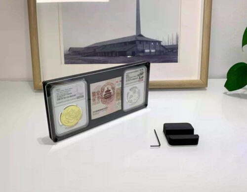 Black Display Frame Case Box with Stand for 2 NGC Coin Holder + Pic or Note Slot - Picture 3 of 5