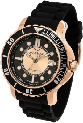Aquaswiss Rugged Man's Quartz Watch Gold Tone Rubber Strap 96G017