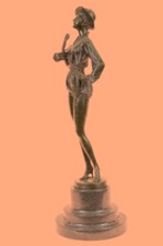 Bronze Art Deco Minstrel Musician w Banjo Figurine Marble Base Home Decor DEAL