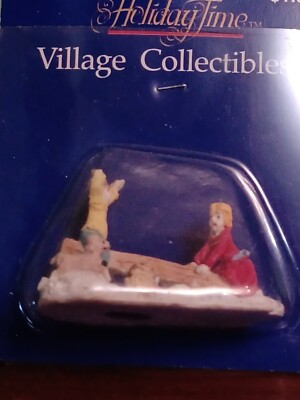 Holiday Time Village Collectibles Girl & Boy on seesaw in snow