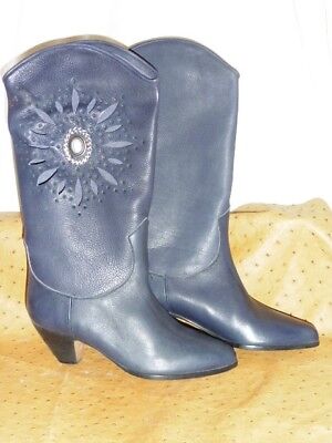 Bottes Western Xavier Danaud Taille 35 - Cuir Gris, Vintage Années 80, Talon 7 Cm