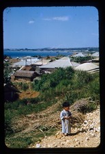 c1950 Indigenous Children Huts Village Okinawa Japan Red Boarder 33mm Slide 1