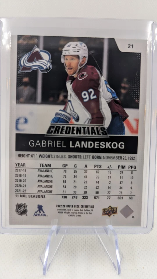 22-23 Upper Deck Credentials Gabriel Landeskog /10 - Image 2 of 2