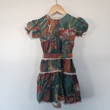 Handmade Vtg Girls 90s 80s Belted Floral Dress Puffy Sleeves 5T View Measurement