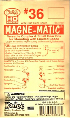 HO Scale Kadee #36 Plastic Couplers w/Long 25/64'' Centerset Shank (2) pr