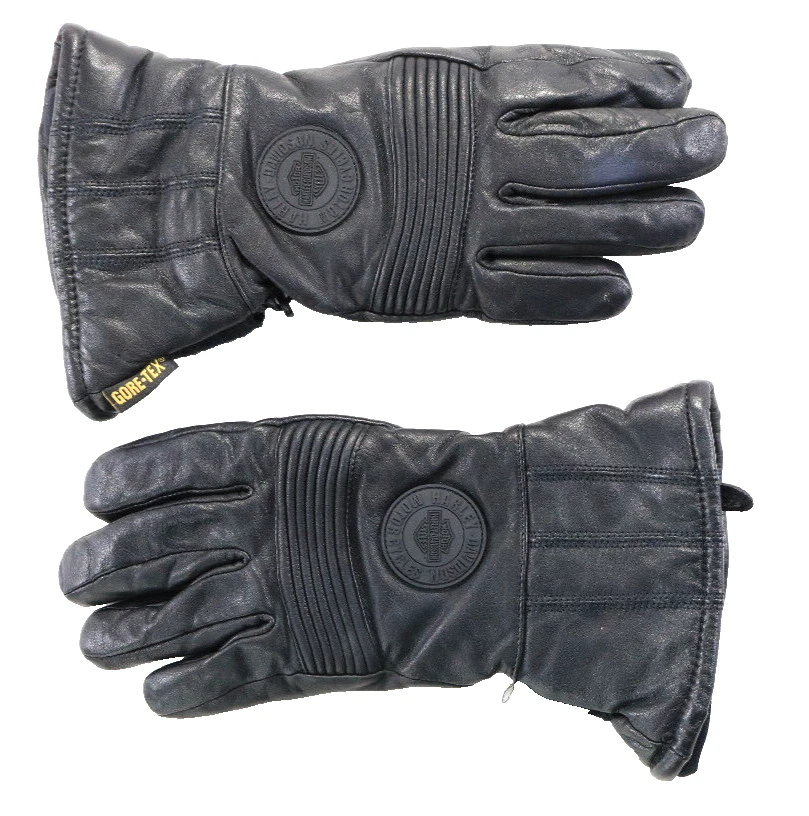 harley davidson gloves M black leather cold weather insulated gauntlet warm bar