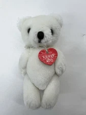 Russ White Teddy Bear Miniature Plush 5 inch Jointed 4873 I Love You Heart Tag
