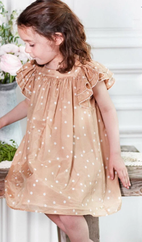 Camel polka dot dress top