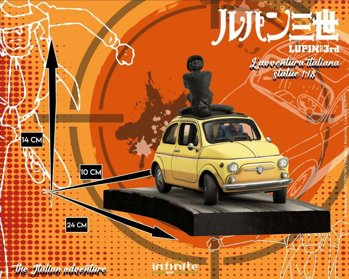 LupinIII サンマリノ Fiat500 ルパン 次元 Lupin 3rd The Italian Adventure 1/18 Lupin Jigen Yellow Fiat 500