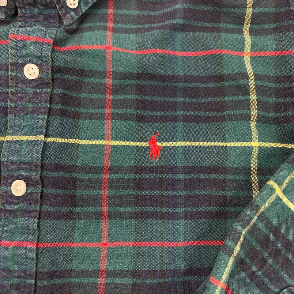 Polo Ralph Lauren Shirt Boys Large Green Tartan Plaid Windowpane Christmas - Image 4 of 4