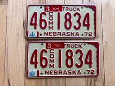 Pair Of 1972 Nebraska Commercial Truck License Plates