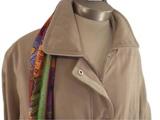 Coat Women Long Rain Jacket Xl Beige Tan Tencel Microfiber Zip Snap Trim Cuffs