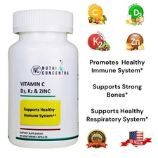 Improve Immune System, Formula with Vitamin C,D3,K2 and Zinc, 750 mg, 90 Caps.