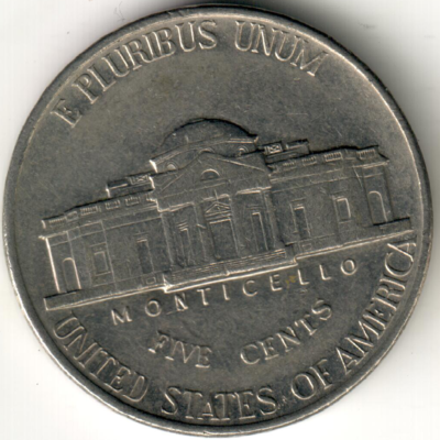 アメリカ1989-D ジェファーソン ニッケル 1989 D Jefferson Nickel Mint Mark Error & Tilted Collar