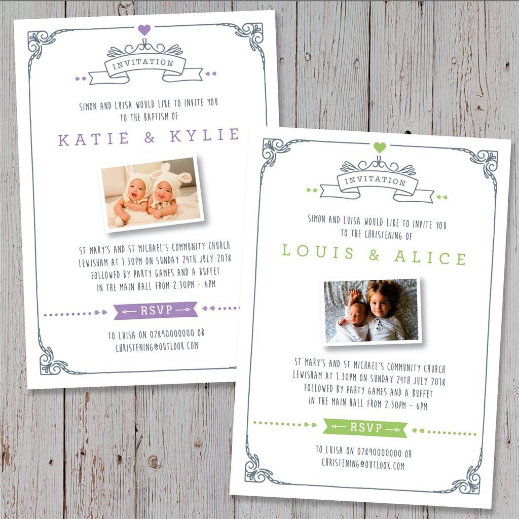Personalised joint Christening Invitations Baptism Birthday
