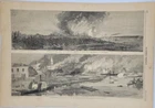 Explosion at Mobile  Post Civil War  vintage print   1865   Fire at Mobile