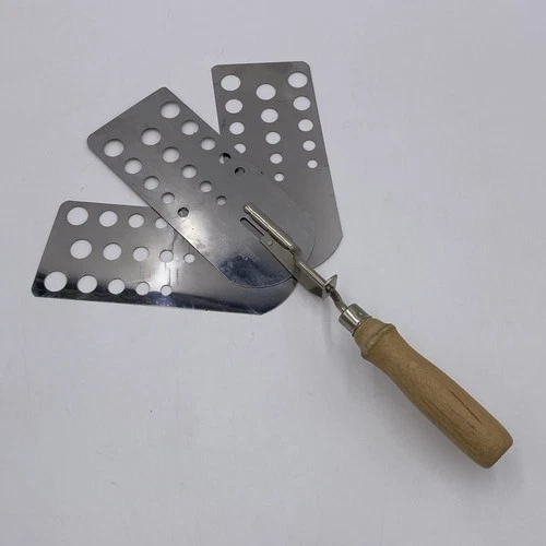 Vintage Expandable Three Blade Spatula Stainless Steel Wood Handle USA