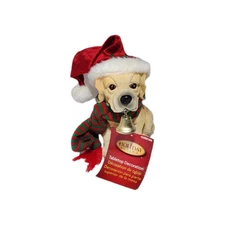 8 Inch Puppy Dog w/ Scarf, Santa Hat & Bell Christmas Tabletop Welcome Statue