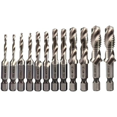 12Pcs HSS Titanium Coated Twist Drill Bit Set M3-M10 Hex Shank For wood Metal