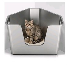 Stainless Steel Corner Cat Litter Tray Box Toilet, No Odor Small to Medium Cats