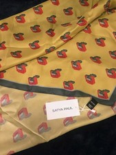 Satya Paul Silk Scarf, Yellow, Red And Gray Geometric Pattern 42x42 NWT