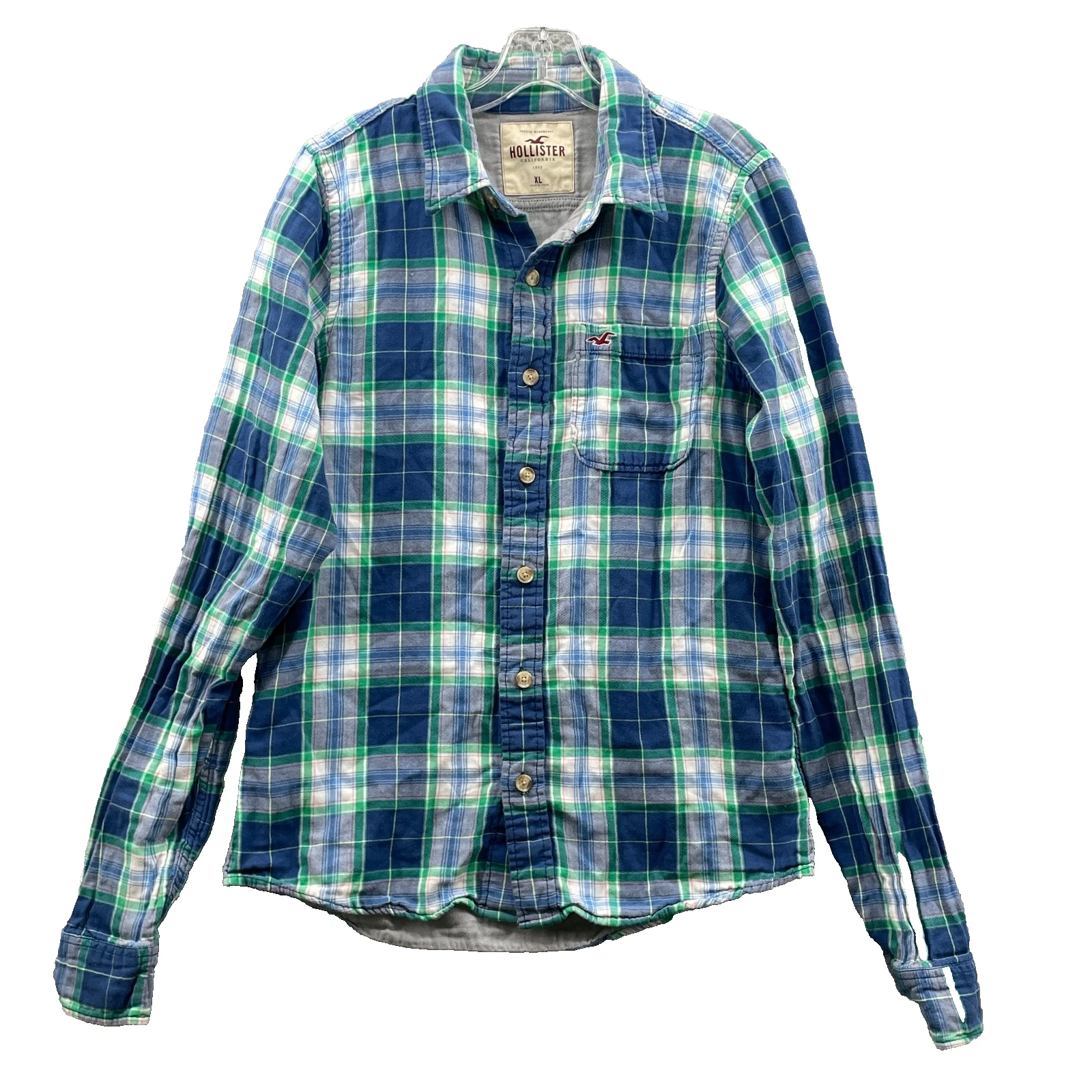 Hollister Flannel Shirt Men's XL Blue Lined Outdoor Workwear Logger Cabin Grunge