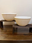 Rare 2 Vintage Pyrex Tan White Stripe 403 Mixing Bowl 2.5 Quart 402  1.5 Quart