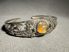 Unique Rare High Grade Natural Phantom Crystal Silver - Plated Copper Bracelet