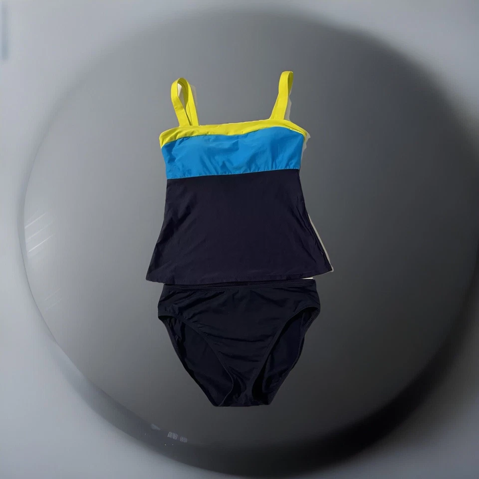 Nautica Tankini Swimsuit Top Sz 10; Bottom Sz 8 Blue Yellow Color Block Vacation - Image 2 of 4
