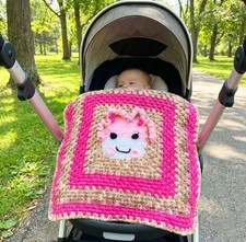Crochet Granny Square Newborn Snuggle Baby Blanket 23"x23" FREE cap and booties