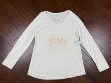 NEW NWT Soma Cool Nights Long Sleeve Tee Ivory "LOVE THE LITTLE THINGS" Size M