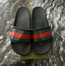 Gucci Mens Web Stripe Logo Slide Sandals Blac...