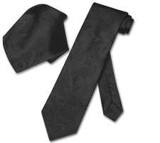 Black Paisley Necktie And Handkerchief Matching Men Set Accessory
