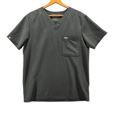 FIGS Leon Scrub Top Mens Medium Dark Olive Green V-Neck Pocket FM1500 2495