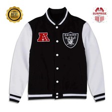 Men's LV Raiders Black Body White Sleeves Jacket Letterman Bomber Varsity Jacket