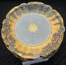 Antique Ls & S Limoges Porcelain Rare Gold Snowflake Turquoise Pen work