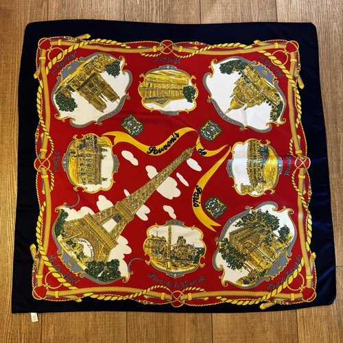 Vintage "Souvenir de Paris" Square Scarf Featuring Iconic Parisian Landmarks